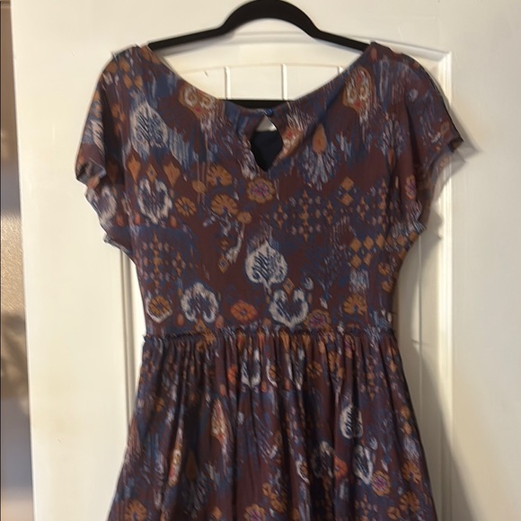 Anthropologie Blue and Orange Mini Sundress with Flutter Sleeves - Picture 7 of 8